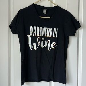 Women’s Large Black Novelty T-Shirt “Partners in Wine”